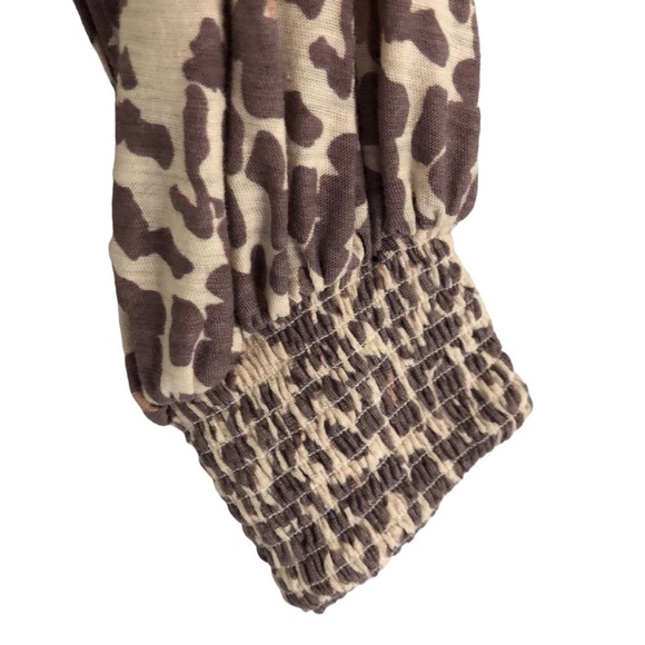 Nation LTD Melanie Leopard Print Pima Cotton Cream Brown Smocked Top Size XS - Picture 8 of 11